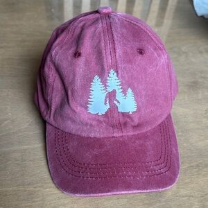 Vintage Washed Maroon Bigfoot Forest Baseball Cap